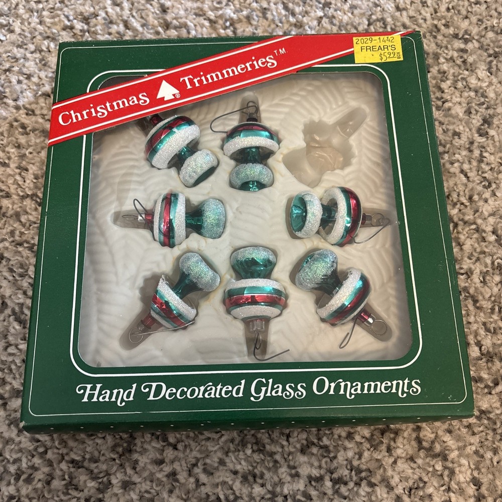 Bradford Christmas 7 Mini Blown Glass Teardrop Ornament Set in Box