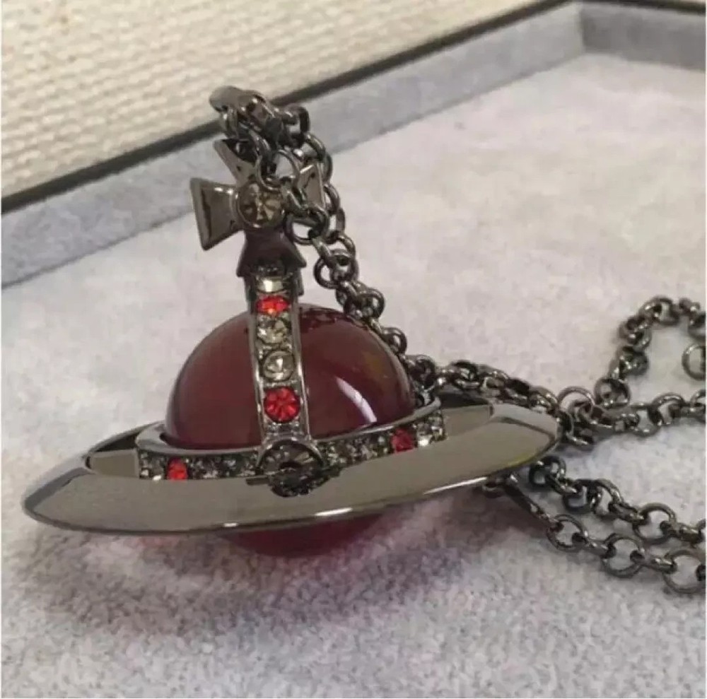 Vivienne Westwood Necklace Medium Orb Gunmetal x Red Top 6.5cm C:80cm S6971
