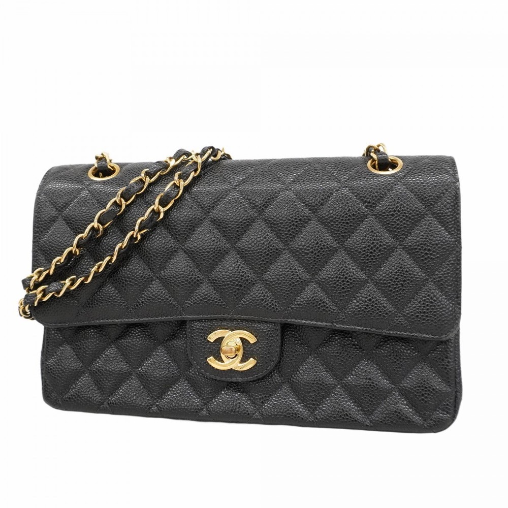 Chanel Matelasse W Chain Shoulder Bag Black 529482