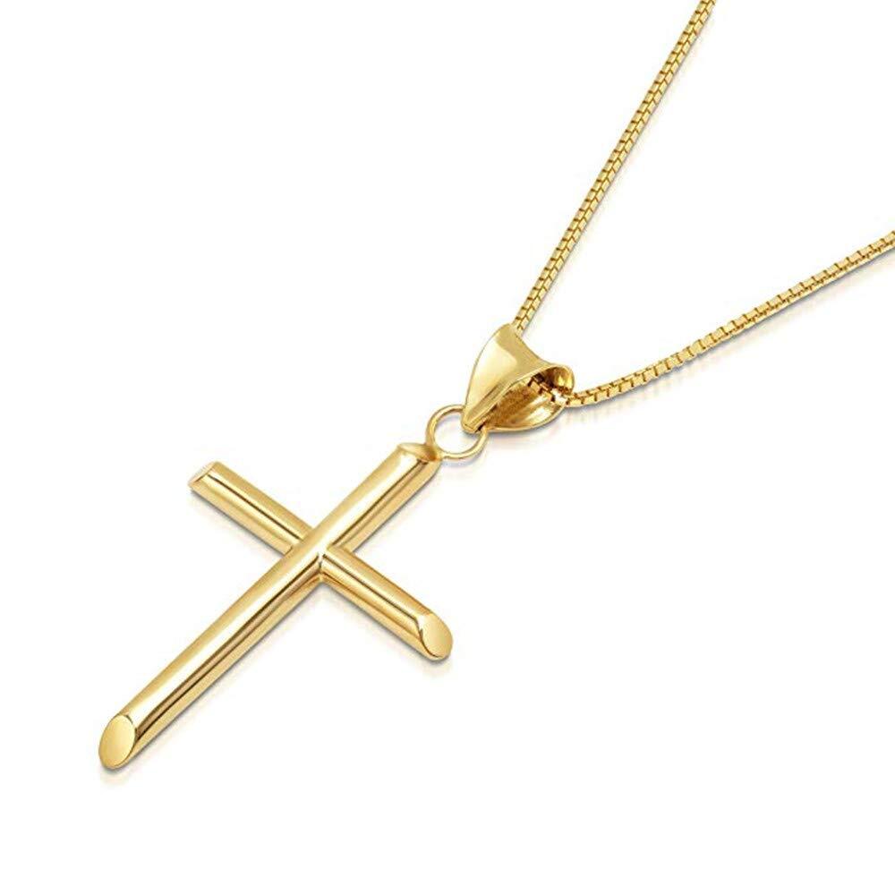 Gold Cross Necklace for Men Women with 1.5mm Wide 22 Inch Box Chain 18K Gold ...