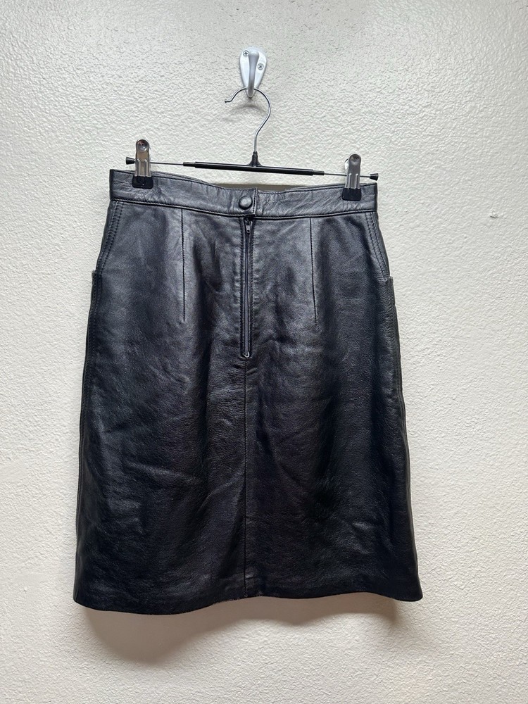 Vintage Isabel Black Leather A-Line Skirt Women’s Size 4 Made in USA Zip