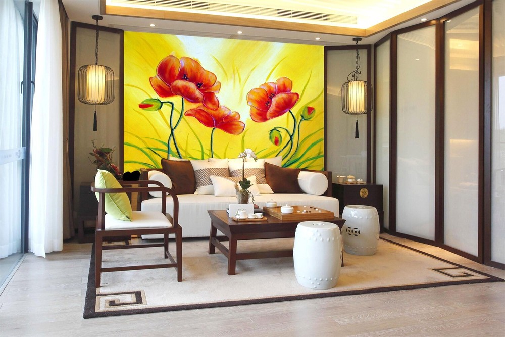 3D Red Flowers ZHUA48741 Wallpaper Wall Murals Removable Self-adhesive Ann