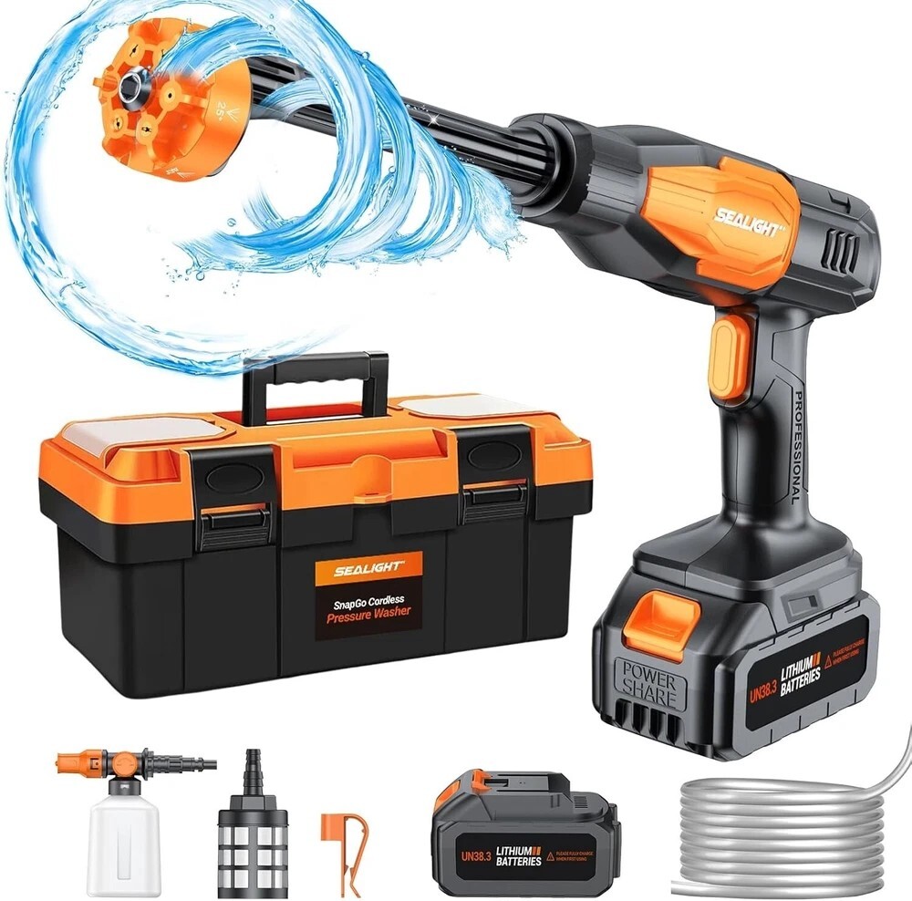 SEALIGHT Cordless Pressure Washer Power Washer, 970PSI Portable Car Washer with