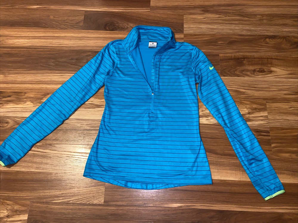 Nike Pro Dri Fit Pullover 1/2 Zip Blue M Running Cross Fit hyper warm