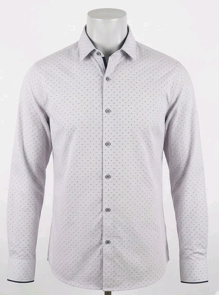 Tom Baine Slim Fit Men's White Blue Dress Shirt (260414-04)