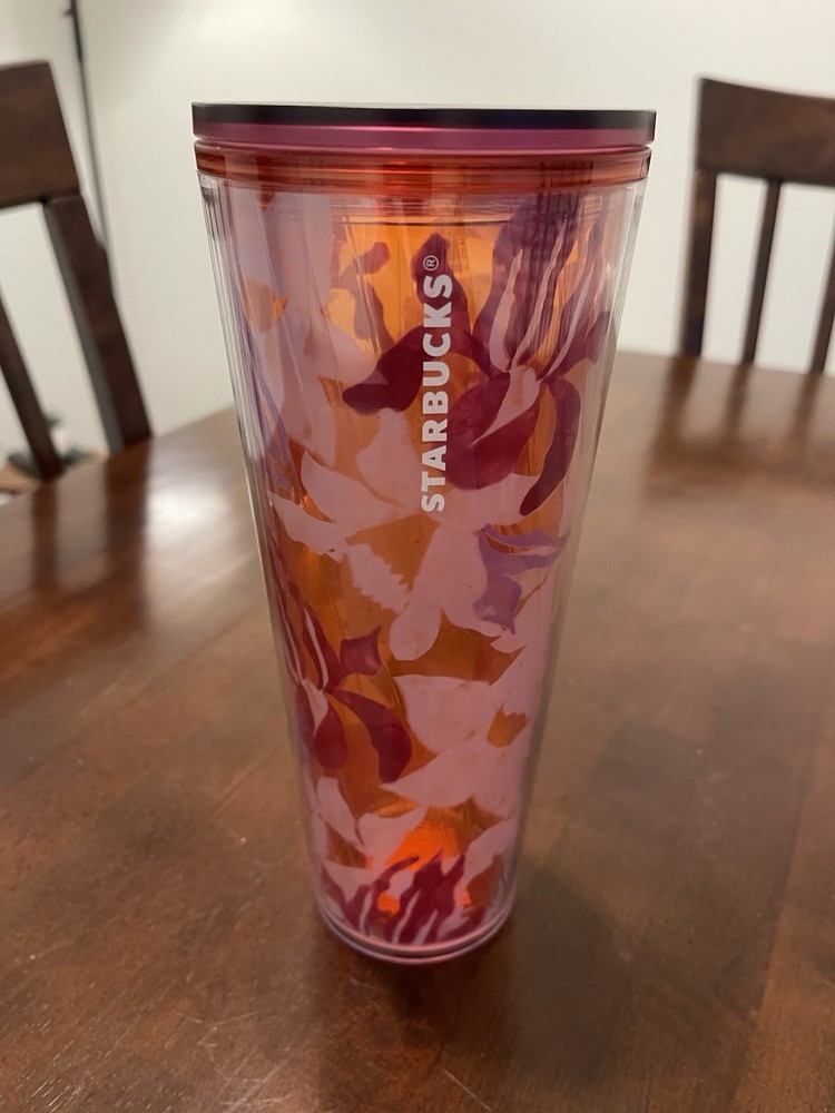 Starbucks 2021 SPRING PINK FLORAL TWIST 24OZ Cold Cup Venti Tumbler NO STRAW