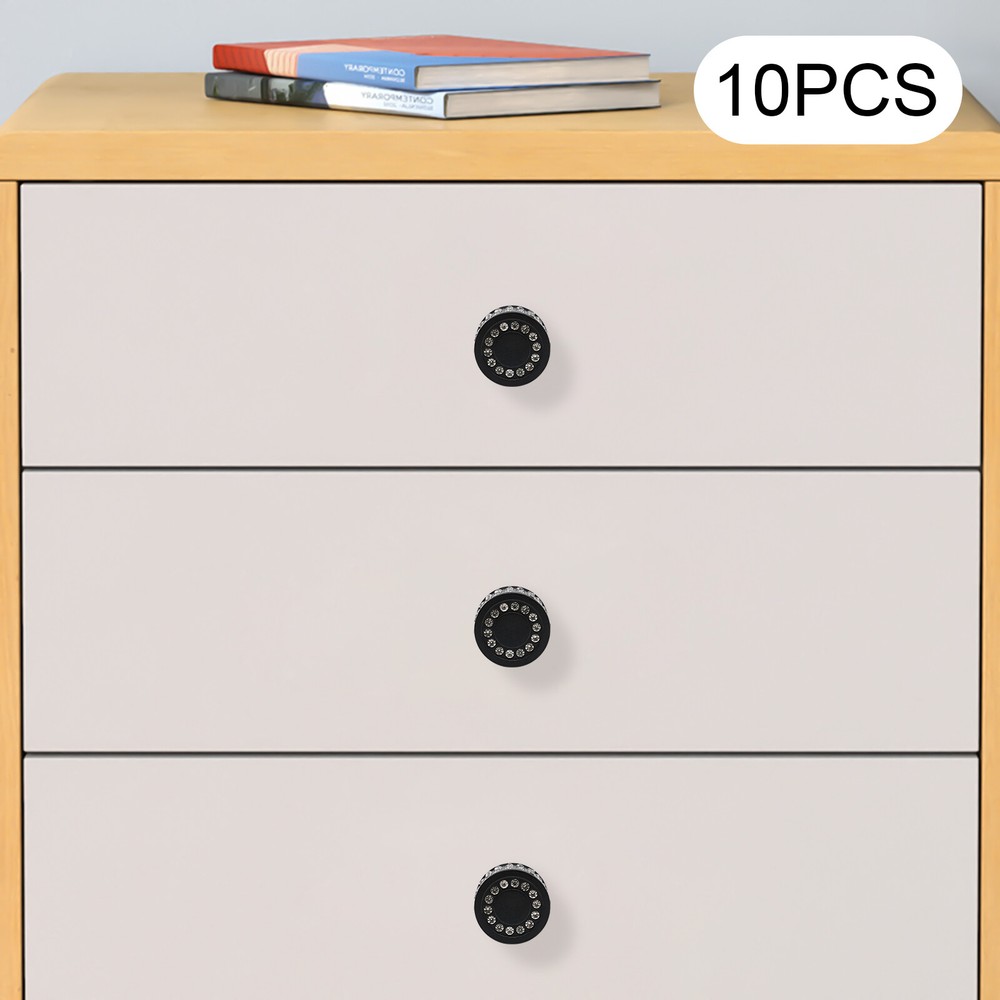 Set of 10 Black Cabinet Knobs for Kitchen Dresser Furniture Door Drawer Handles