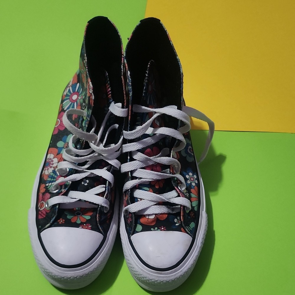 Converse All Star Women's Floral High Top Sneakers Black Multicolor Lace Up