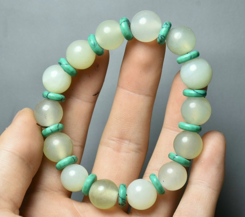 10CM Natural Jade Turquoise Round Bead Elastic Bracelet