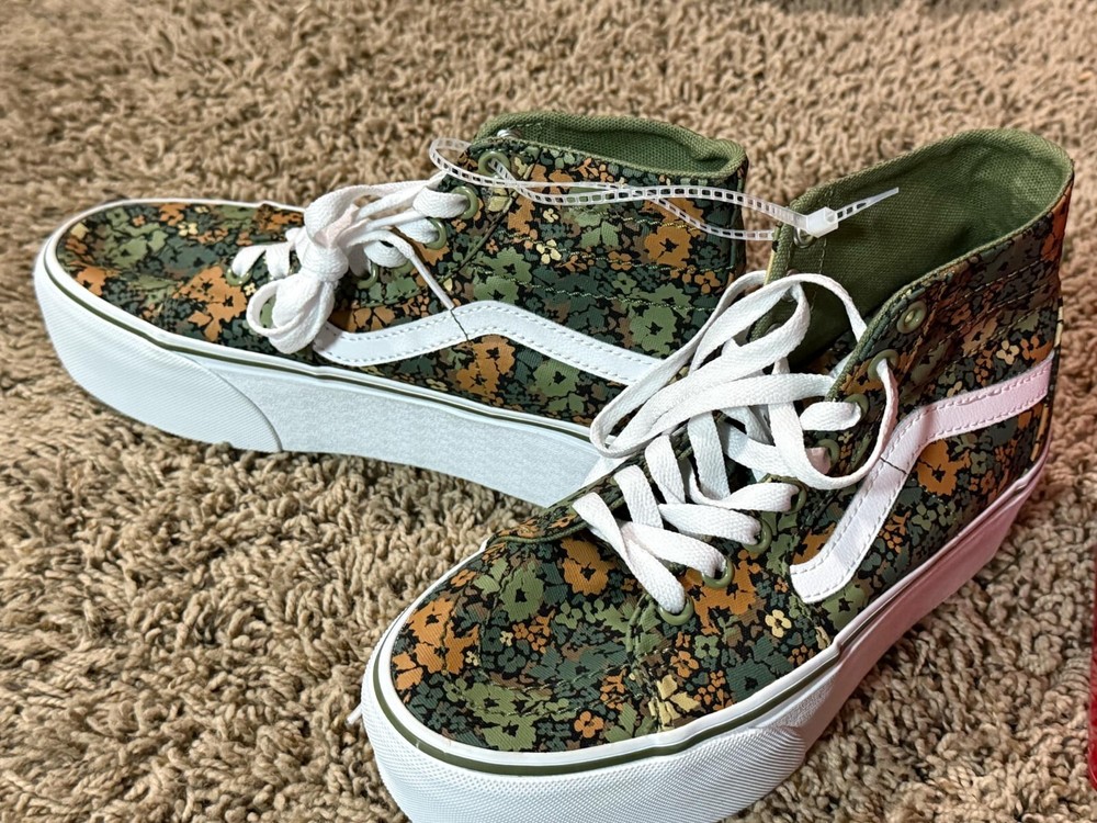 VANS SK8-Hi Loden Green Flowers Stacked Stackform Tapered Shoes Mn's  5 Wm's 6.5
