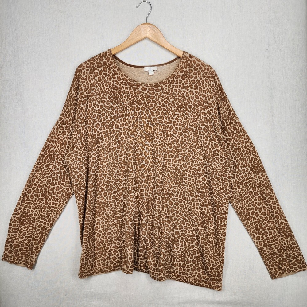 J. JILL Women's Sweater Tunic Animal Print Leopard Cheetah Brown Neutral Large