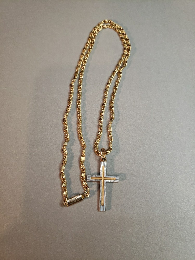 Handcrafted In Germany Goldtone Chain With Gold & Silvertone Cross Necklace