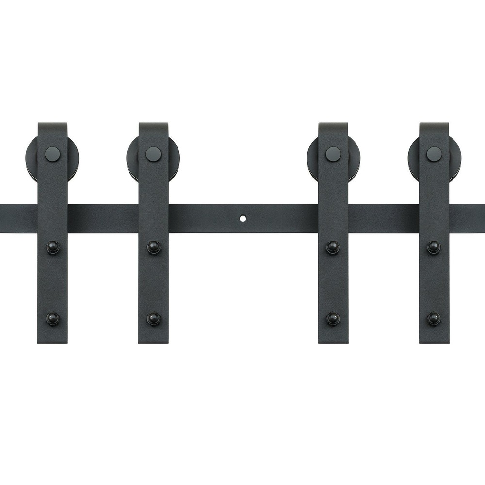 8FT Heavy-Duty Sliding Barn Door Hardware Kit for Double Doors 330LBS Capacity Carbon Steel