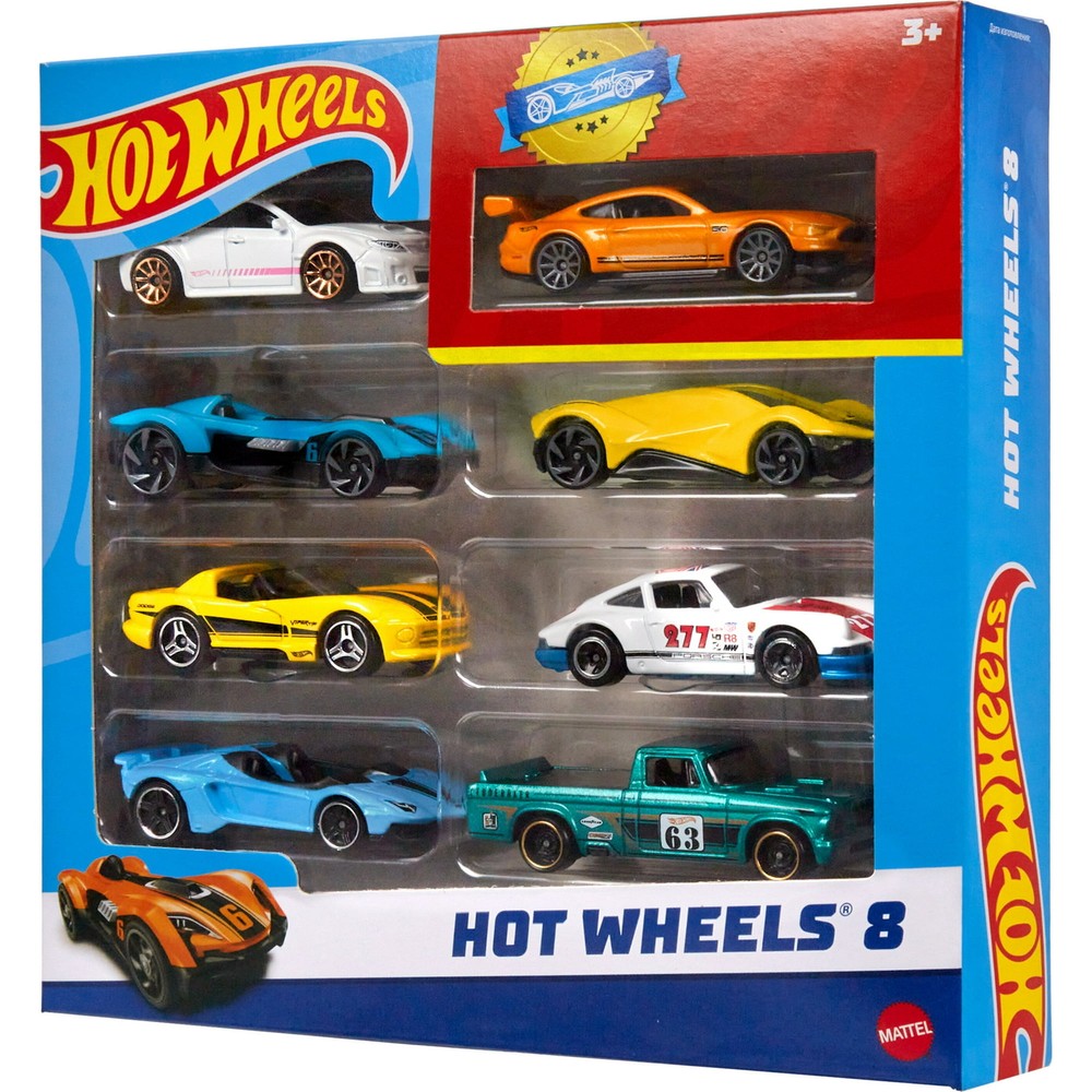 Hot Wheels Set of 8 Basic Toy Cars & Trucks in 1:64 Scale Including 1 Exclusive
