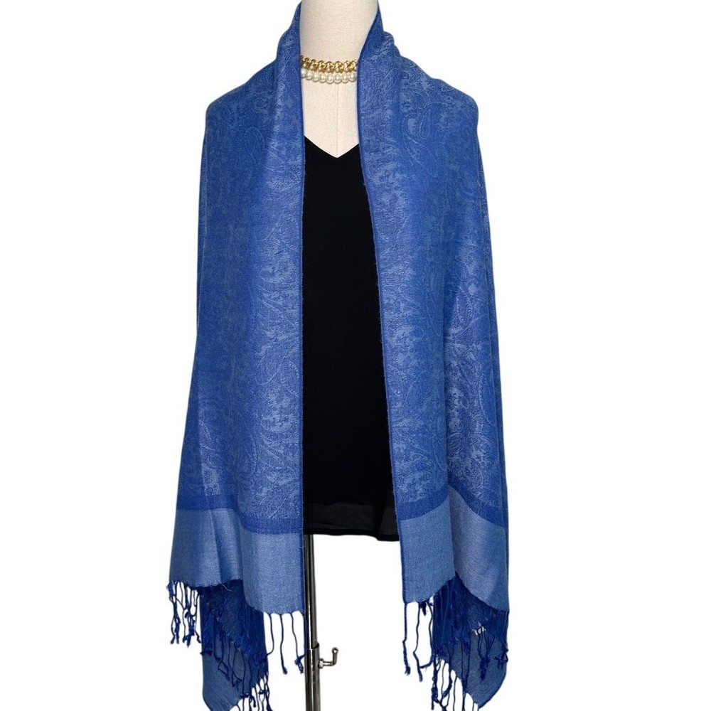 Blue Paisley 100% pashmina cashmere scarf wrap timeless classic 28 x 68