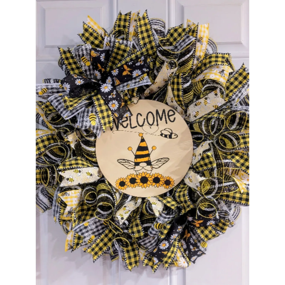 Bumblebee Gnome Welcome Wreath Handmade Summer Fall Front Door Decor