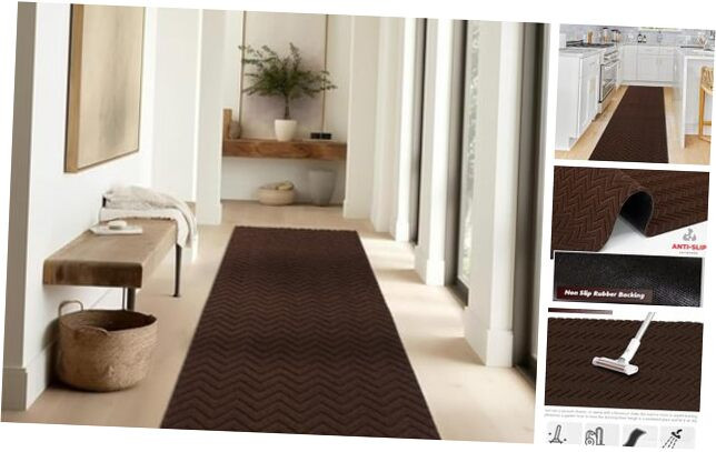 Brown 2x6 Ft Indoor/Outdoor Runner Rug with Triangle Design
