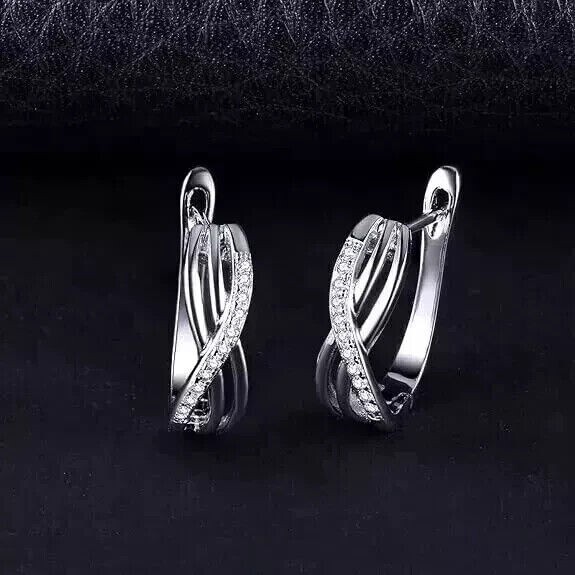 14K White Gold Plated 1Ct Simulated Diamond Clip-On Hoop Earrings for Women