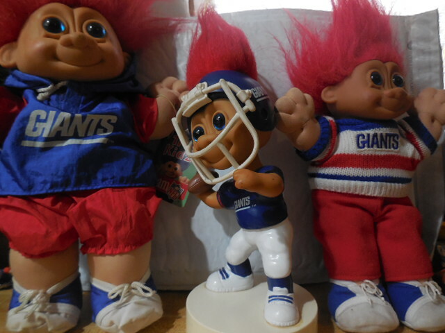3 new york giants good luck troll dolls new but some ware over 30 years old-image