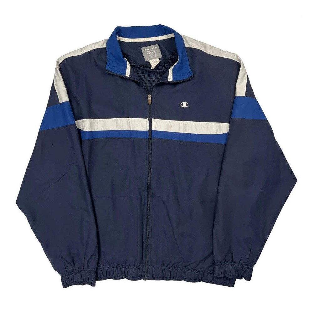Champion Striped Track Jacket - XL Blue Polyester