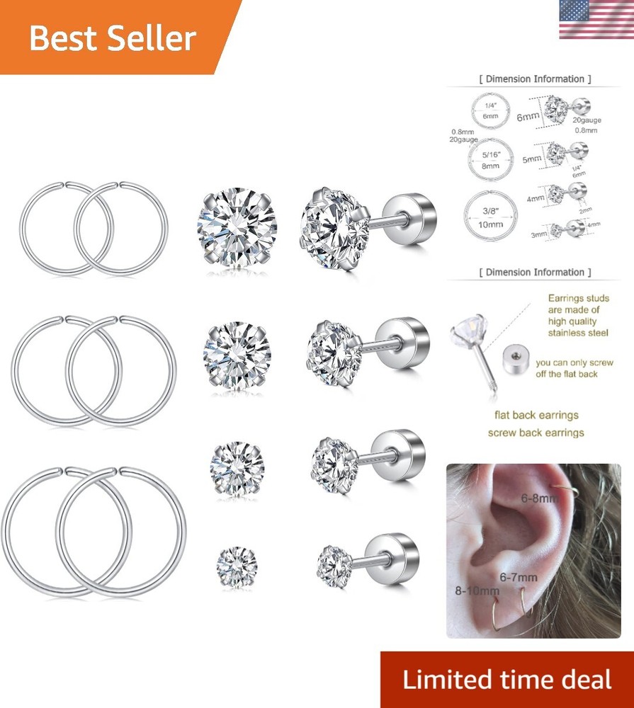 16g Flat Back Cartilage Hoop Earrings - Versatile Gift Set