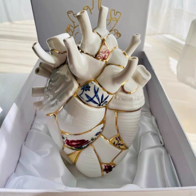 Ceramic Heart-Shaped Vase Collectible Desktop Decor Gift Box Set