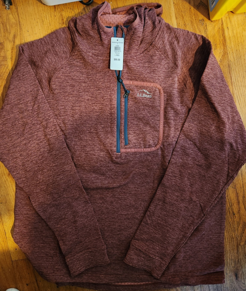 LL Bean Adventure Fleece Quarter Zip Mens L Outdoors Lightweight HOODIE NWT NEW