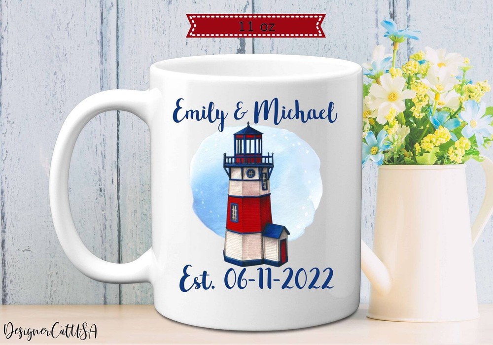 Personalized His And Her Mug With Lighthouse 11 Or 15 Oz Custom Name Adventure G