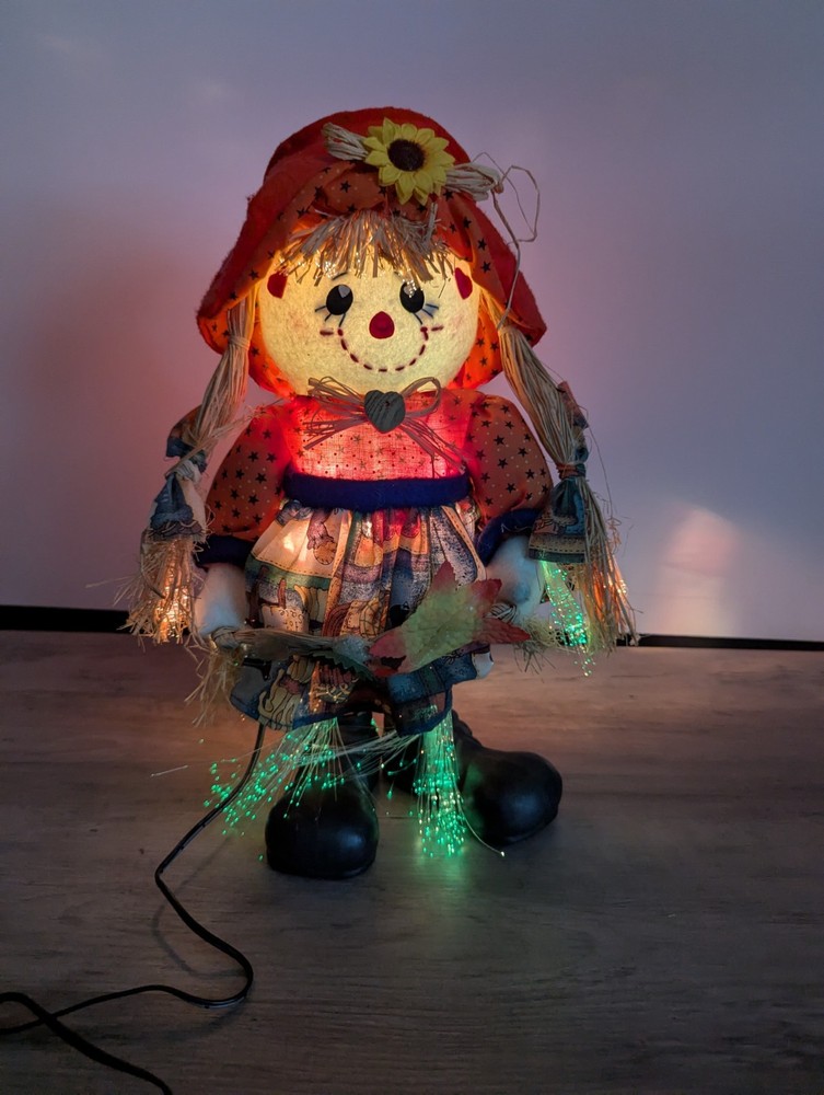 Fiber Optic Scarecrow Standing Pumpkin Head Color Changing Lighted HALLOWEEN 14