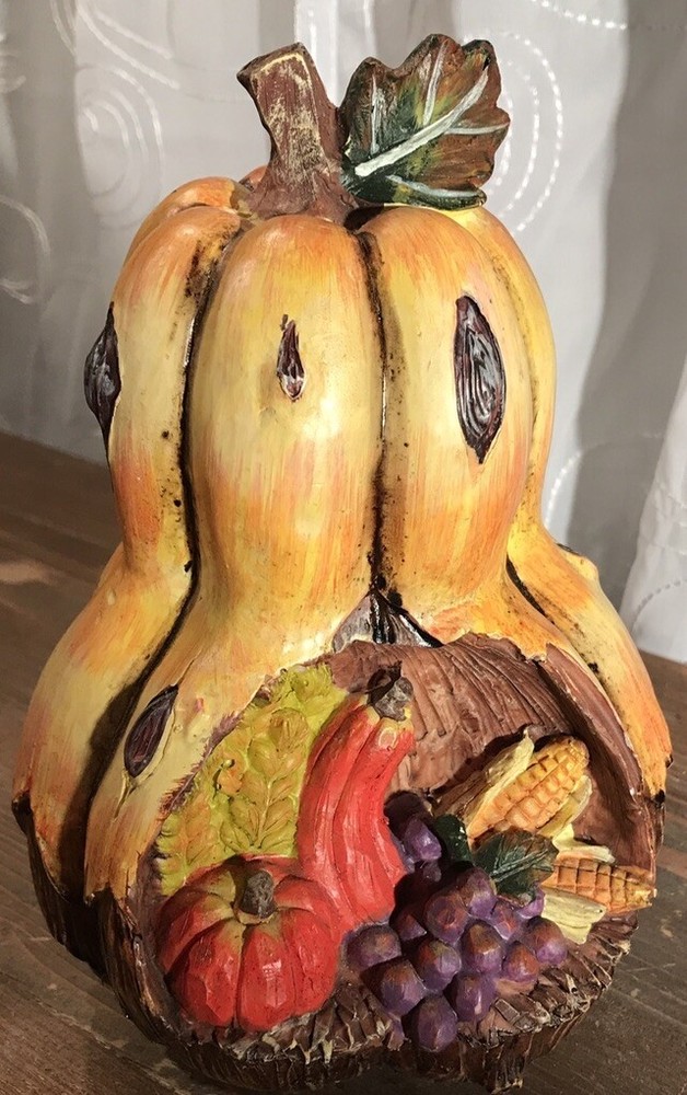 Harvest Traditions Gourd Figurine Harvest Scene Autumn Thanksgiving 7-1/2” Tall