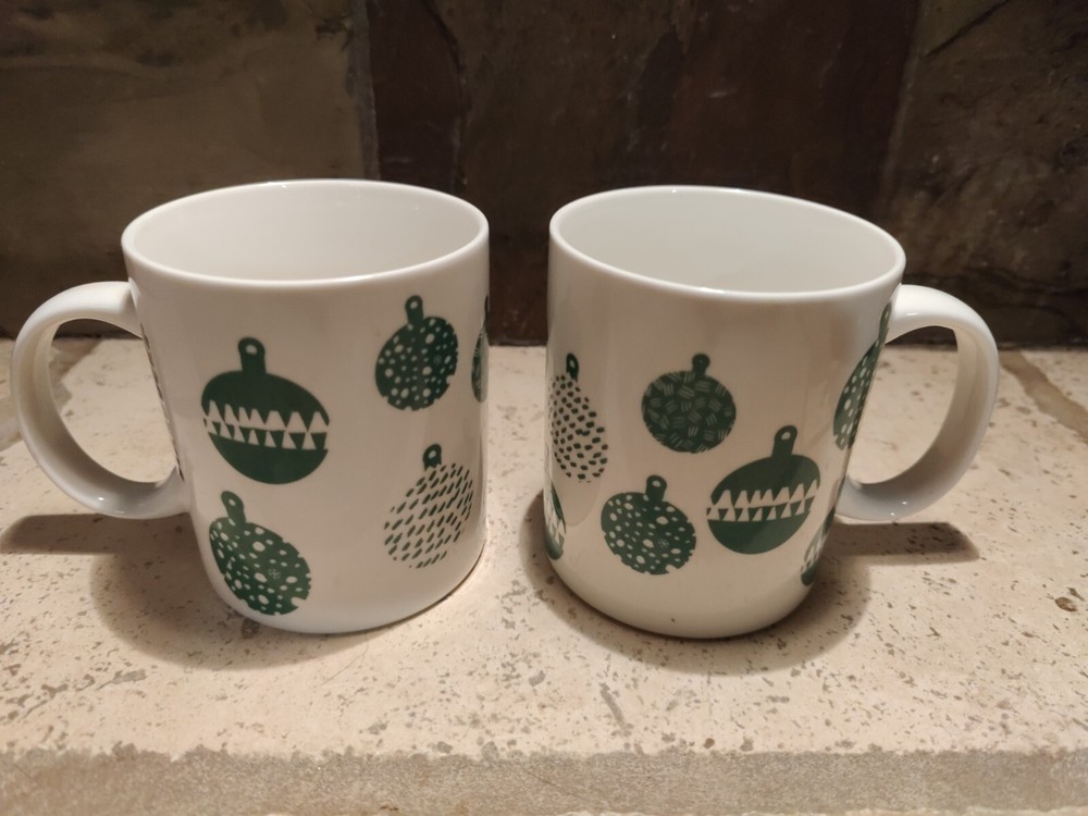 Set of 2 Starbucks 2016 Green Holiday Christmas Tree Ornaments 12oz Coffee Mug