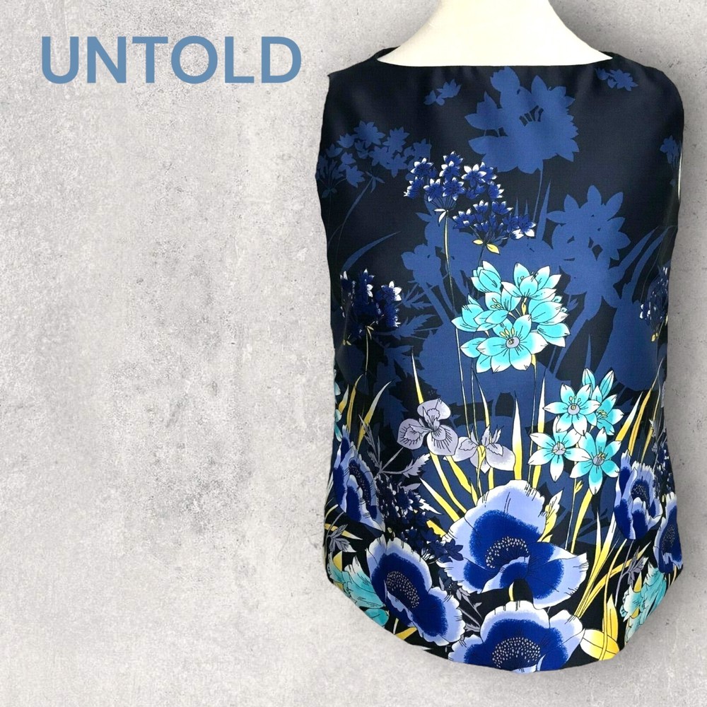 UNTOLD Navy Blue Floral Silky Sleeveless Tunic Top UK Size 12