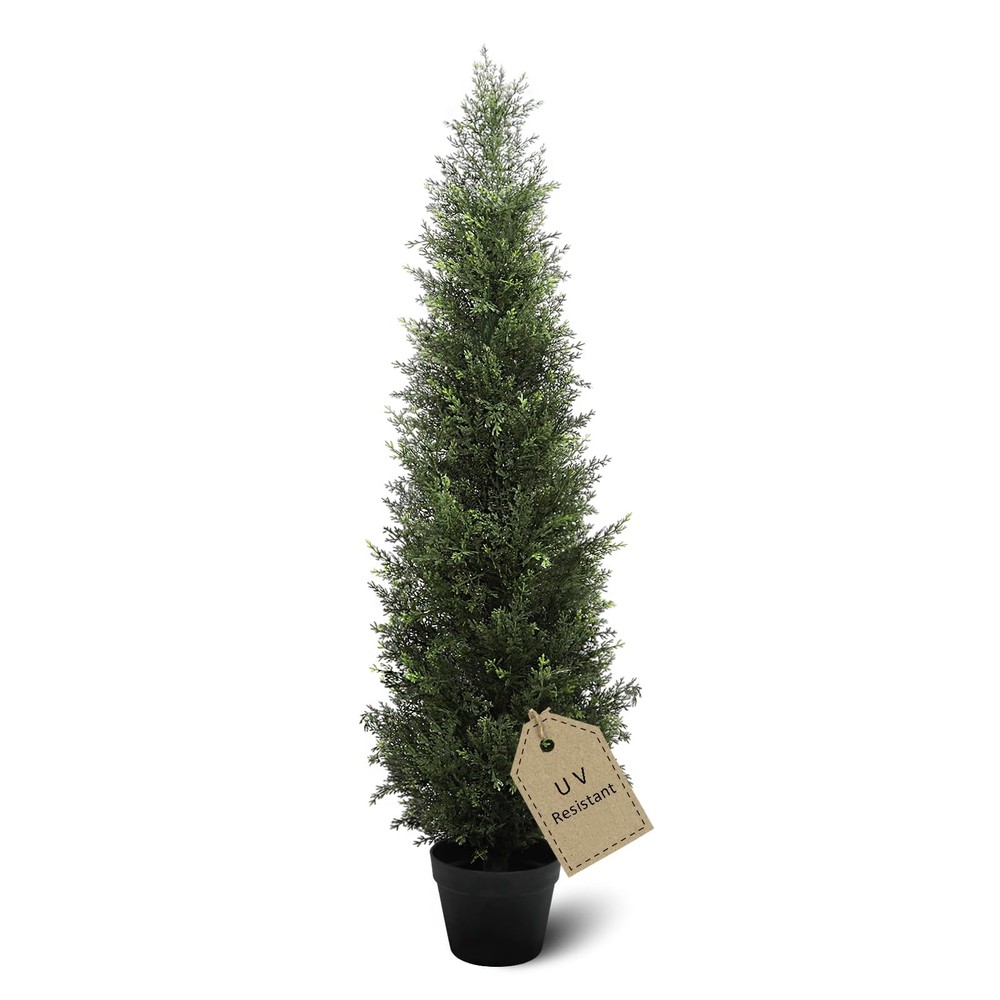 4FT Artificial Cedar Topiary Potted Fake Cypress Tree for Outdoor Decor