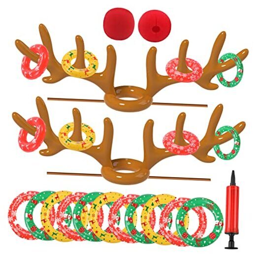 Christmas Games, Inflatable Reindeer Antler Ring Toss Game, Brown-2 Pack