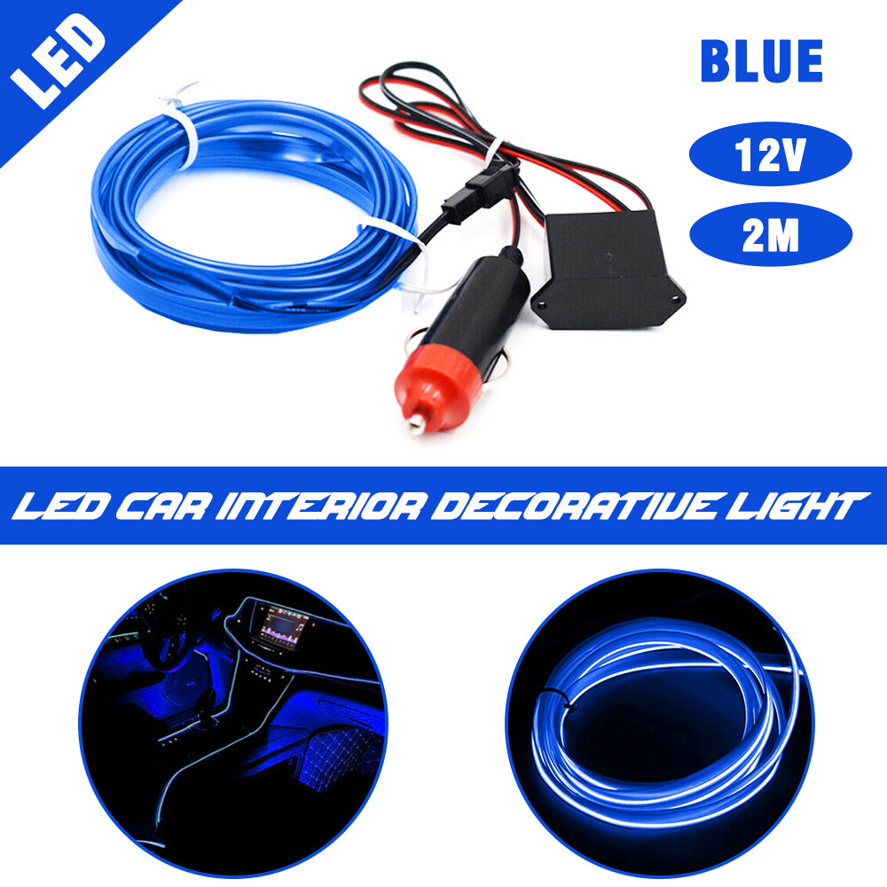 Blue Car LED Interior Atmosphere Decorative Strip Wire Light Lamp Accessories 2m