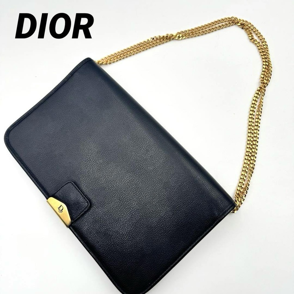 Dior Black Leather Chain Shoulder Bag with Logo Mark Preowned