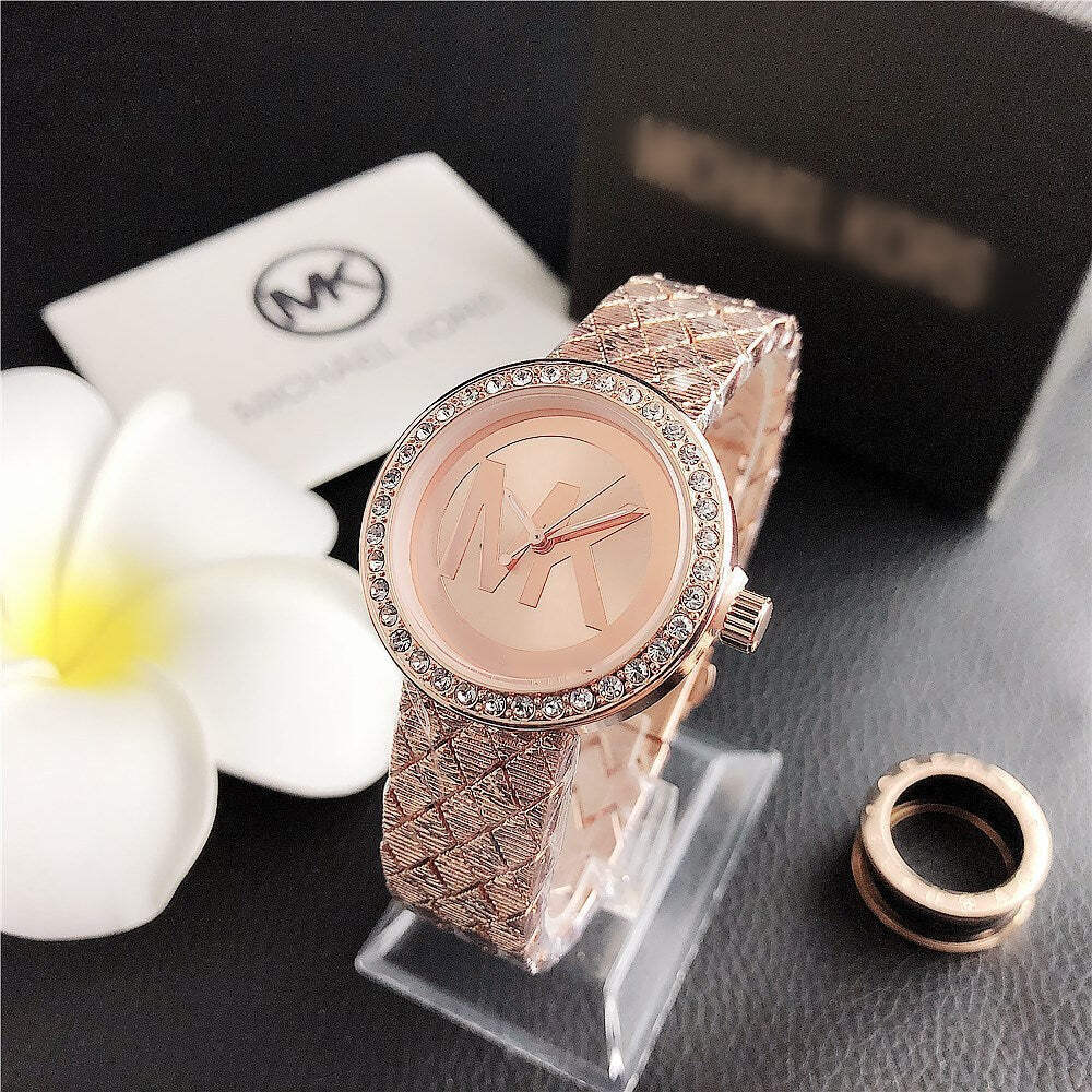 Elegant Quartz Watch with Diamond Accents and Stainless Steel Band for Women