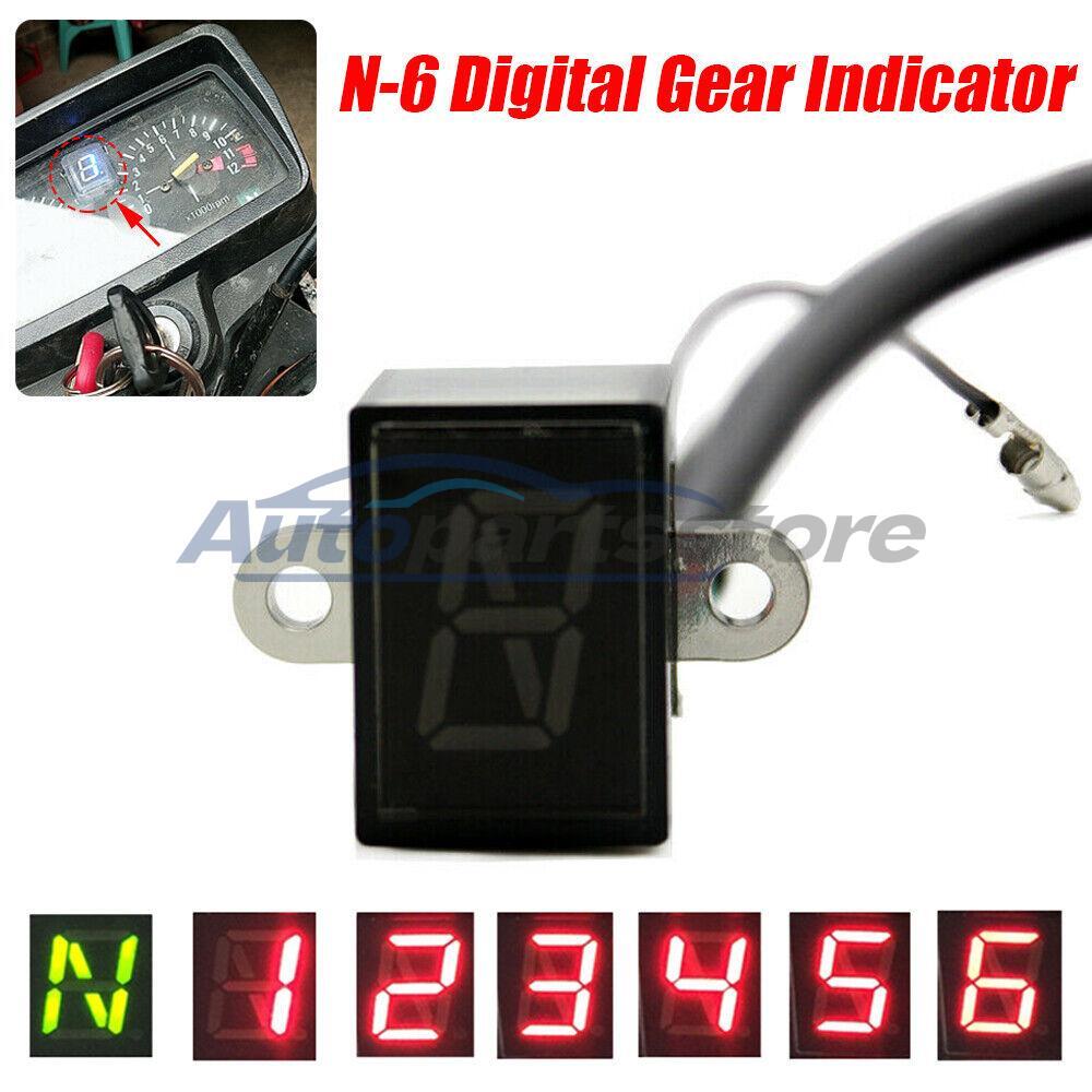6-Speed Digital Gear Indicator with N-6 Display and Shift Lever Sensors for Motorcycles