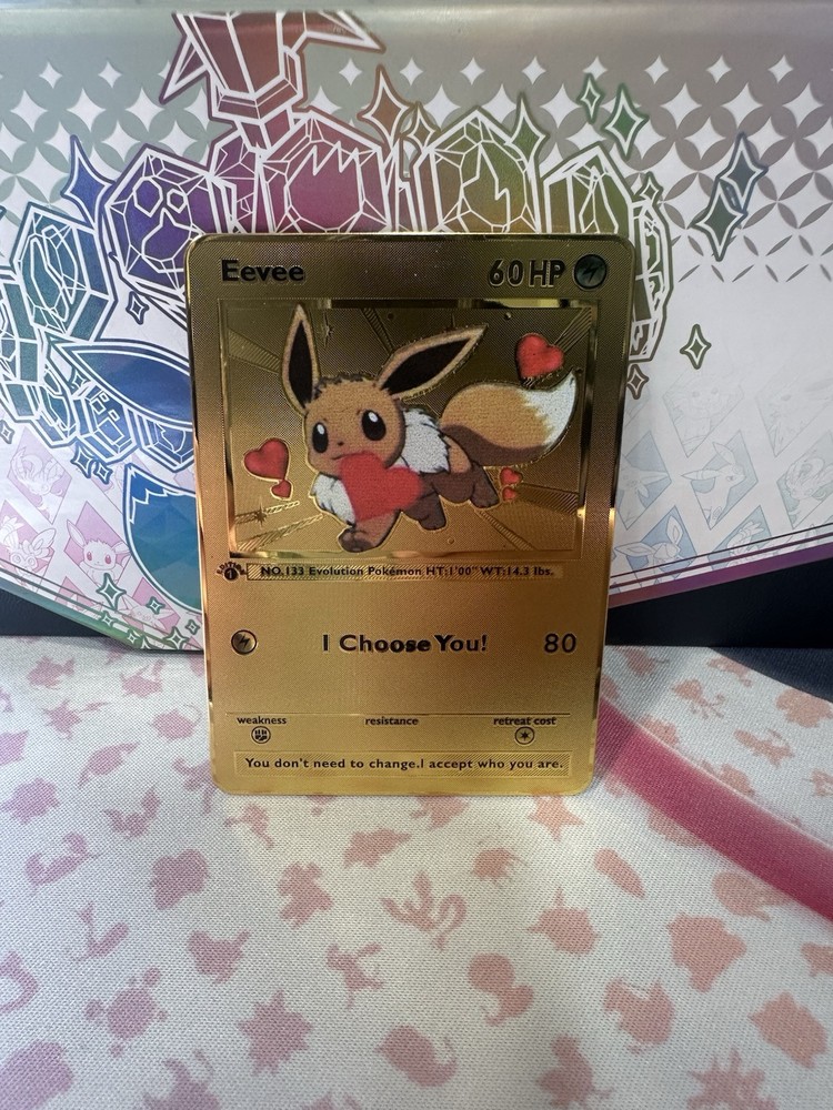 Eevee Valentines Day Pokemon Card Rainbow  Metal Display I choose you