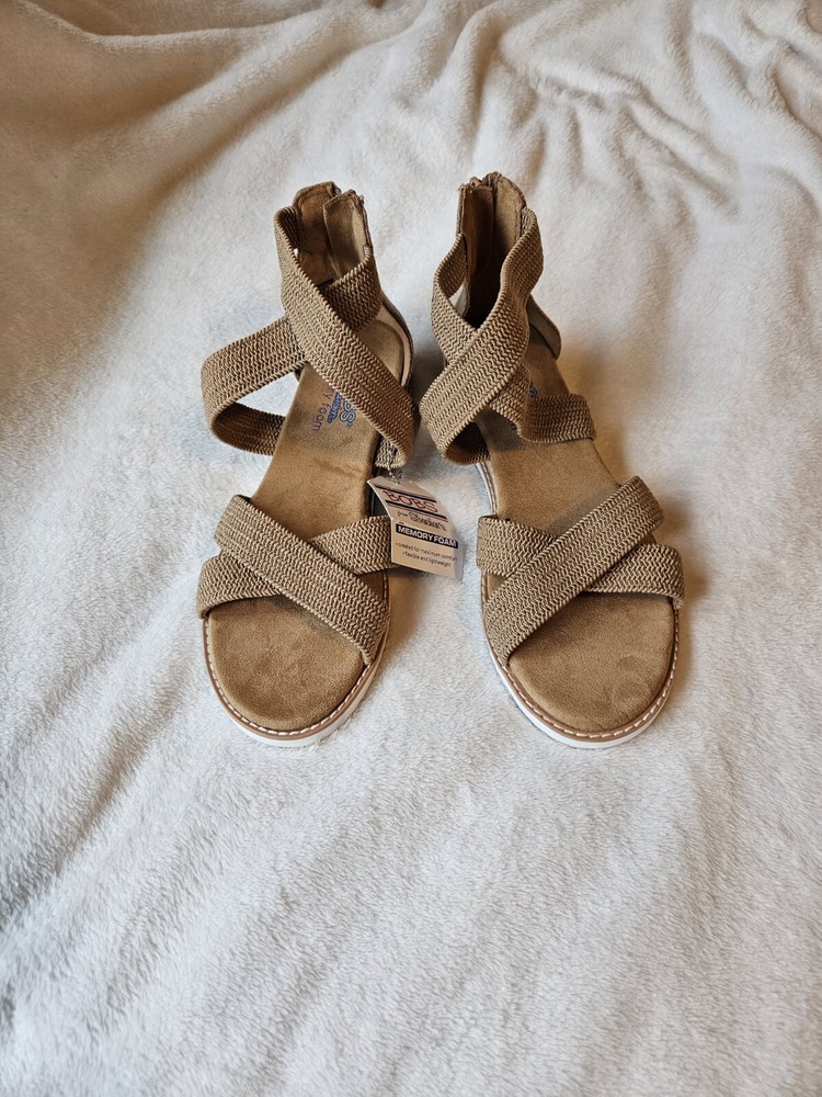 NEW Bobs Strappy Memory Foam Zip Ankle Sandals For Sketchers Women’s Size 10
