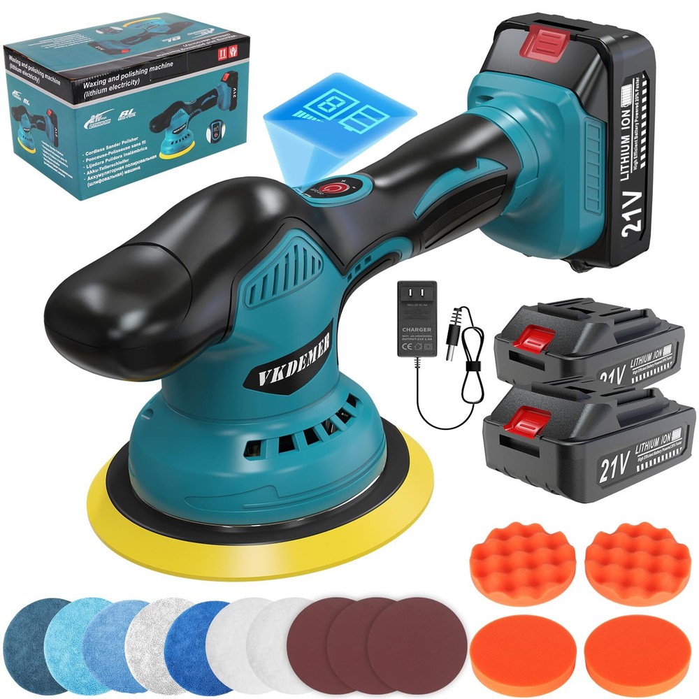 Cordless Car Buffer Polisher, 6 In Mini Buffer Polisher Kit with 2 Pack 21V R...