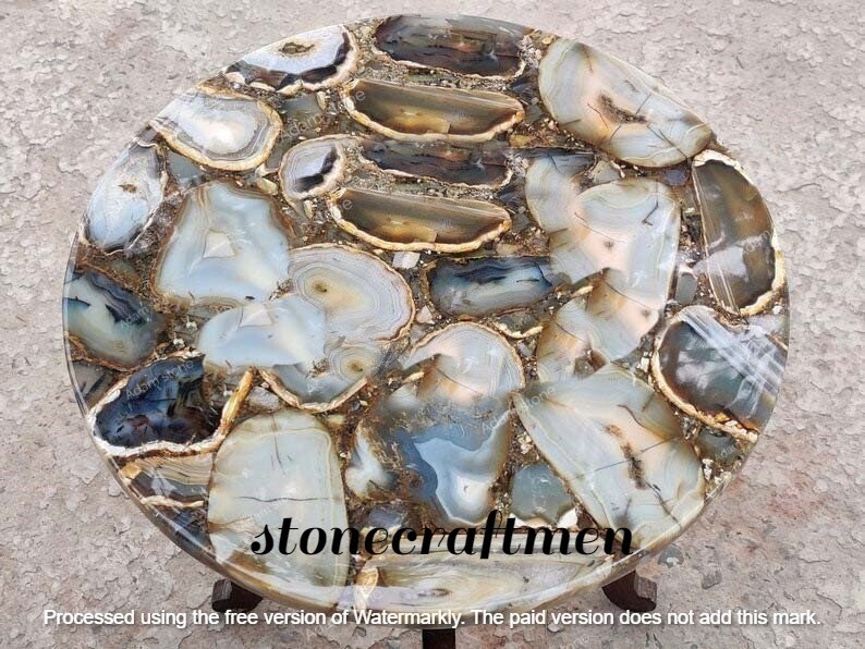 Natural Agate Coffee Table Top with Stone Sofa Side for Hallway Christmas Sale-image