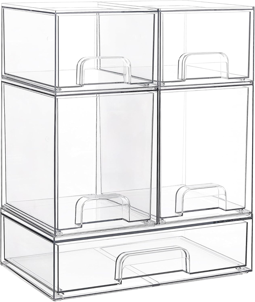 Stackable Clear Plastic Storage Drawers Set of 5 for Beauty Supplies & Organizing