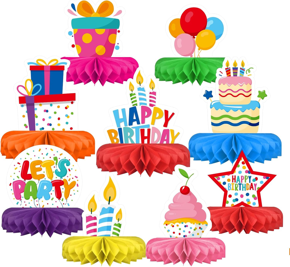 Happy Birthday Decorations Set - Colorful Themed Honeycomb Centerpiece, Table De