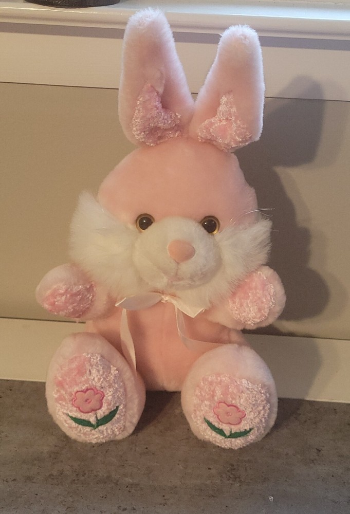 SKM Enterprises Embroidered Laughing Rabbit Stuffed Easter Bunny Pink Plush