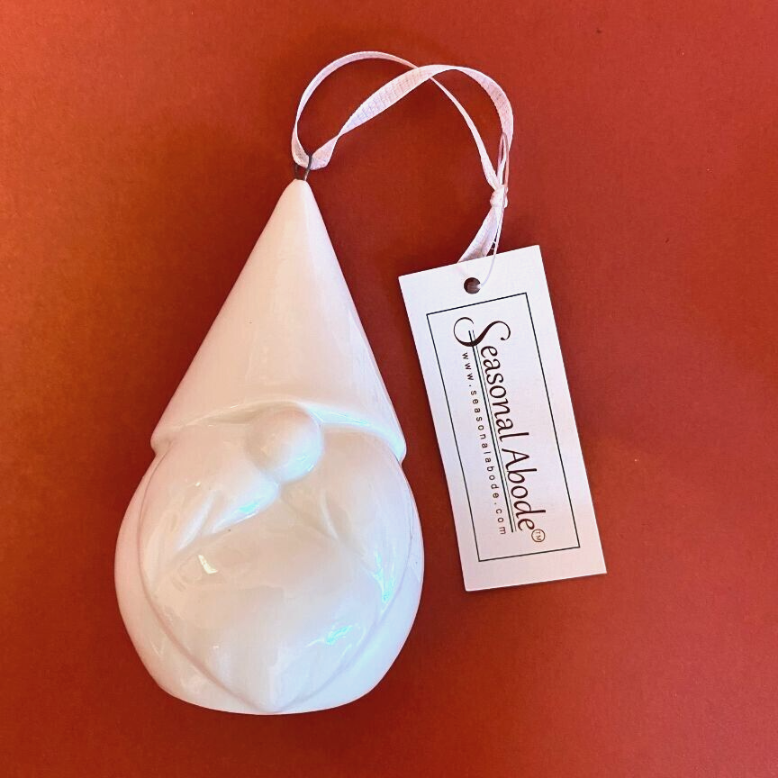 Seasonal Abode White Porcelain Chubby GNOME Christmas Decorative Ornament NWT-image