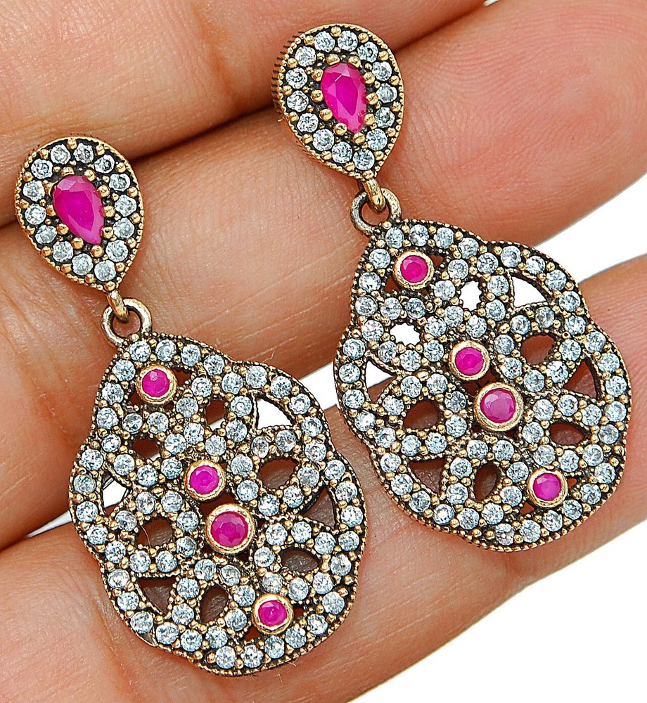 3CT Oval Treated Ruby Ottoman Style Sterling Silver Earrings TE1492  