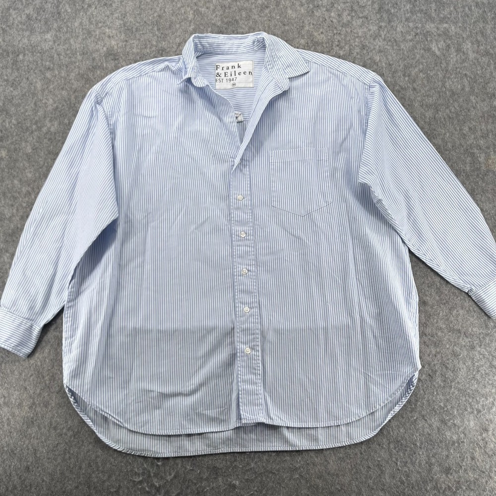 Frank & Eileen Shirley Striped Oxford Blue Oversized Button Down Shirt XS