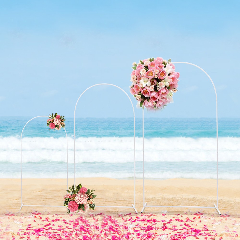 White Metal Wedding Arch Stand Set with 3 Arched Door Frames for Backdrop