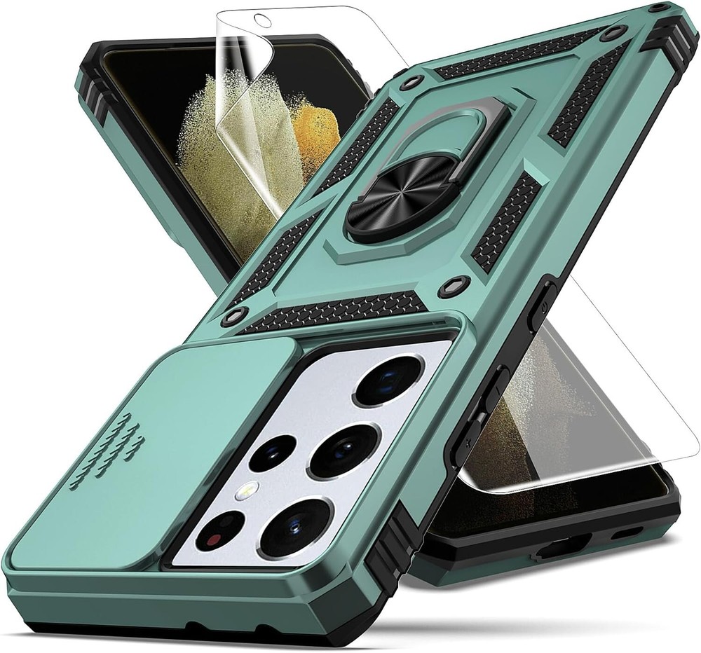 For Samsung Galaxy S21 Ultra Case with Shockproof Protection & Kickstand Green
